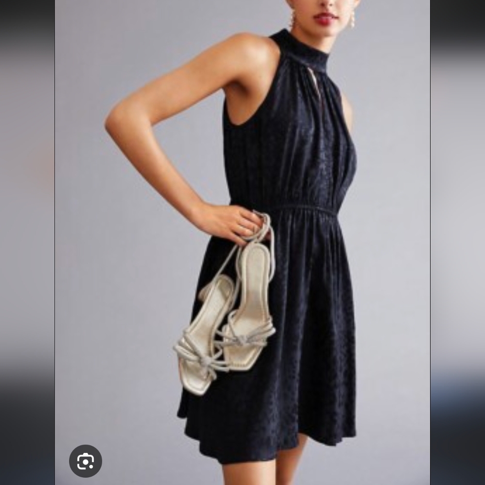 BCBG Halter Black Textured Animal Print Dress NWOT